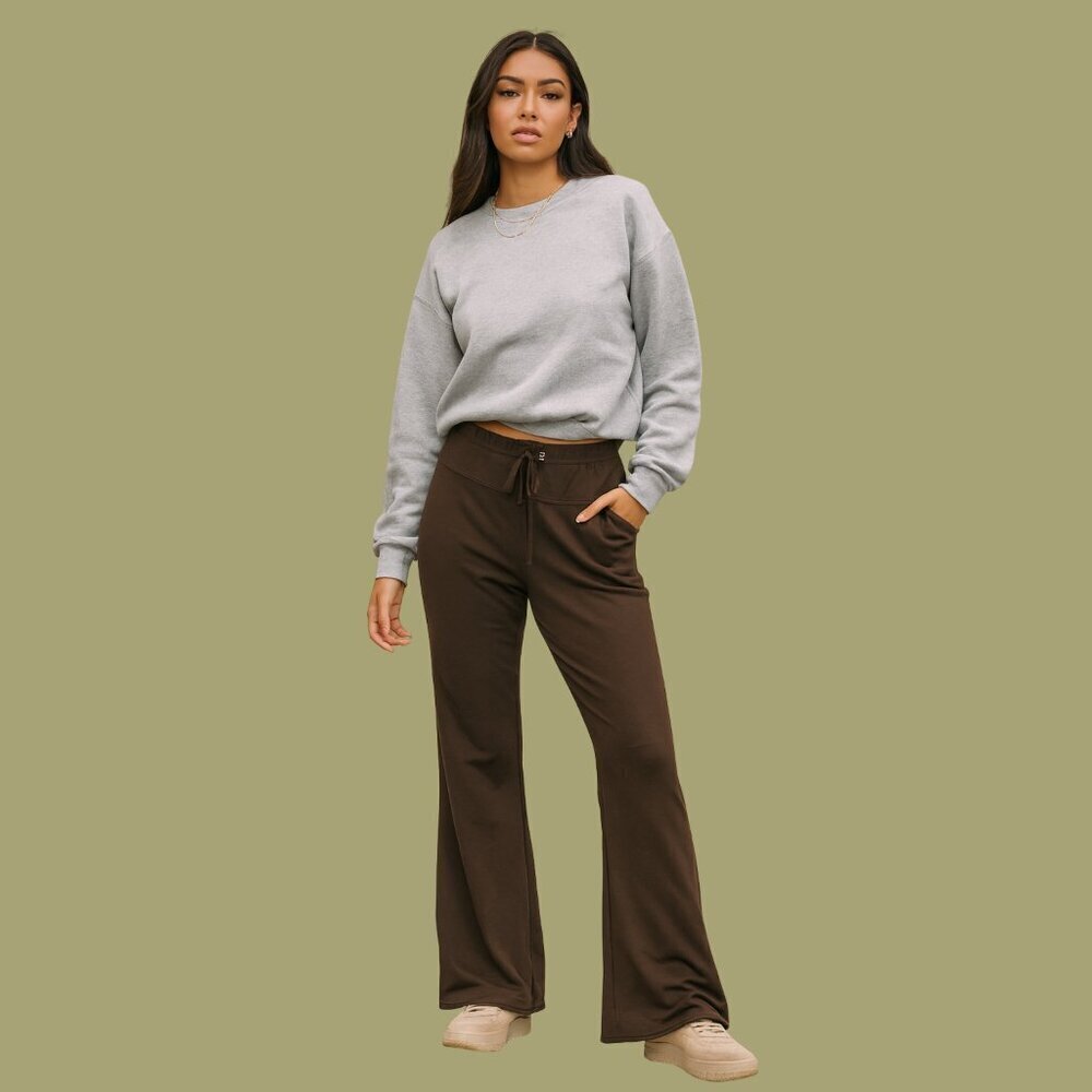 Columbia Women’s Brown Wide-Leg Lounge Pants Size L Long – Stretch Comfort
